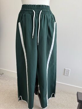 Brand New W/out Tags Dark Green Wide Joggers with White Trim